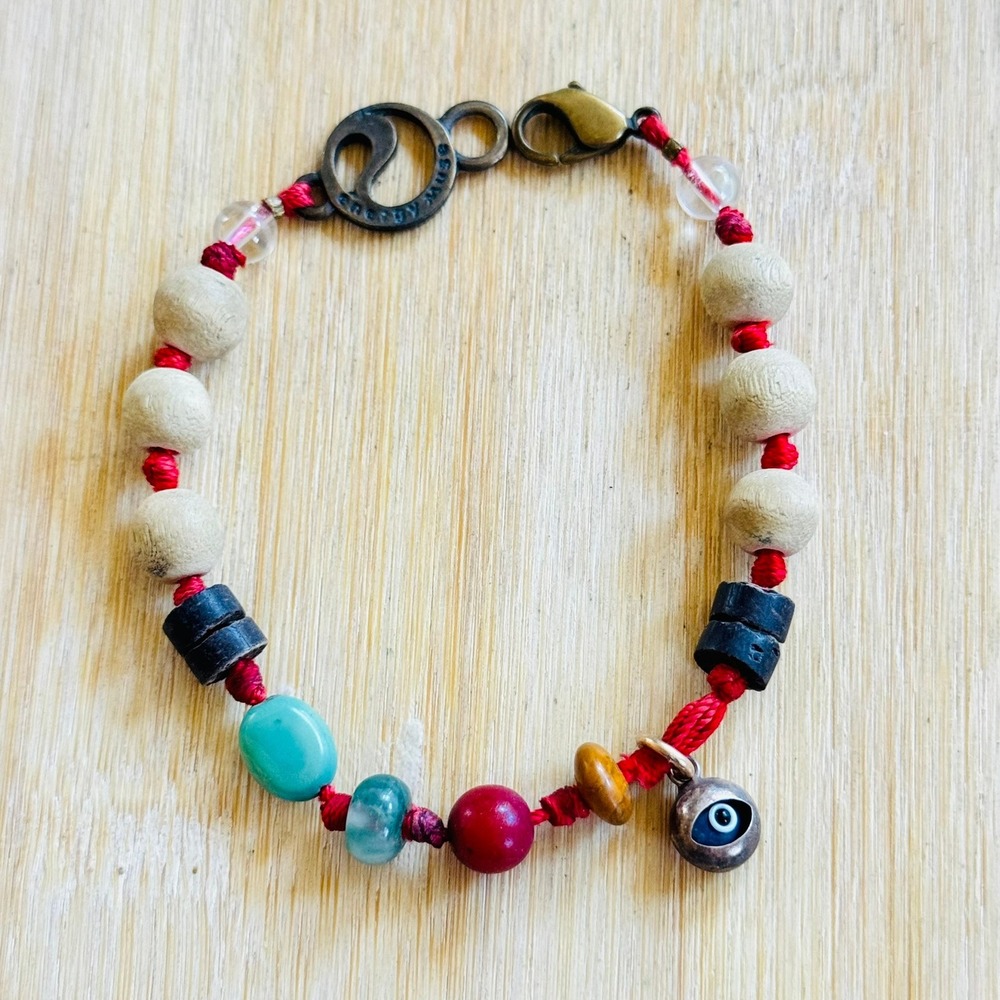 Energy Muse Signed Evil Eye Bracelet Aventurine Rock Quartz Natural Beaded 7"